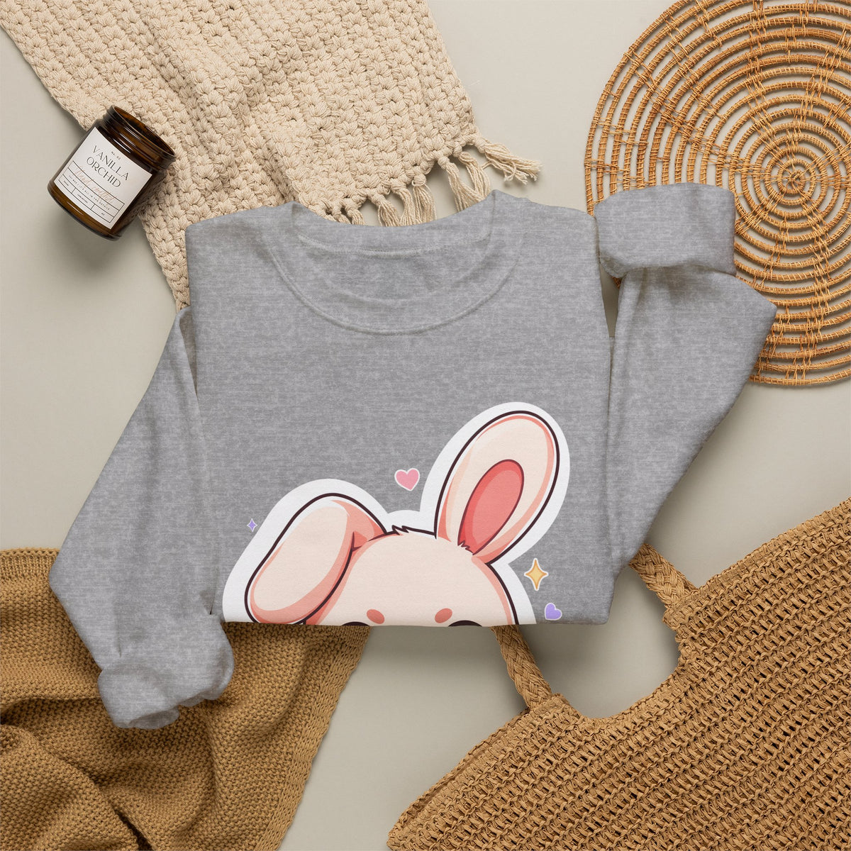 Kawaii Bunny Bubble Tea Sweatshirt, Cute Chibi Crewneck