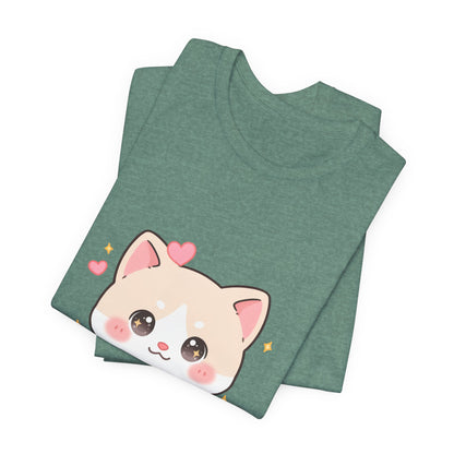 Kawaii Reading Cat T-Shirt for Book Lovers