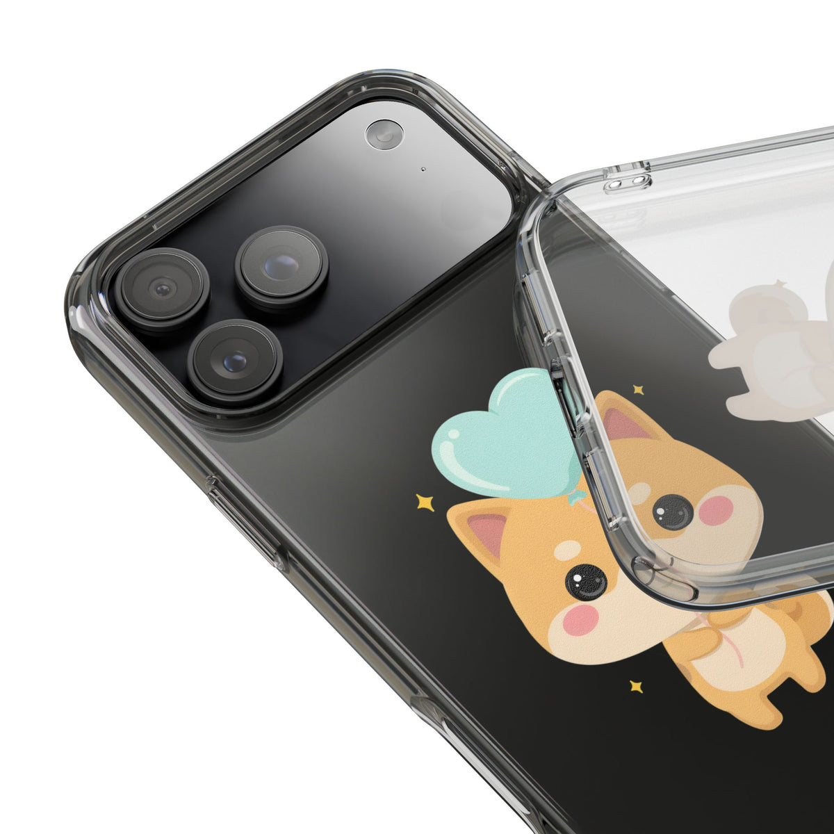 Kawaii Shiba Inu Clear Phone Case with Heart Balloon
