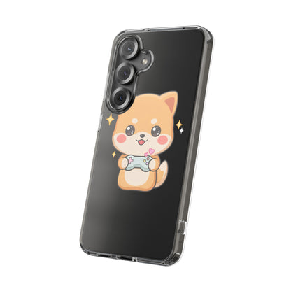 Kawaii Shiba Inu Gamer Phone Case, Clear Impact-Resistant