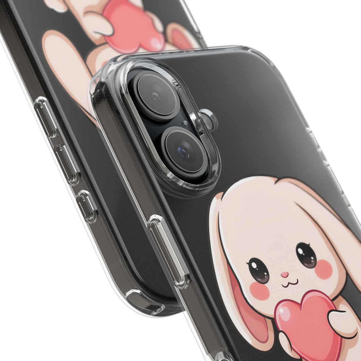 Kawaii Bunny Clear Phone Case with Heart