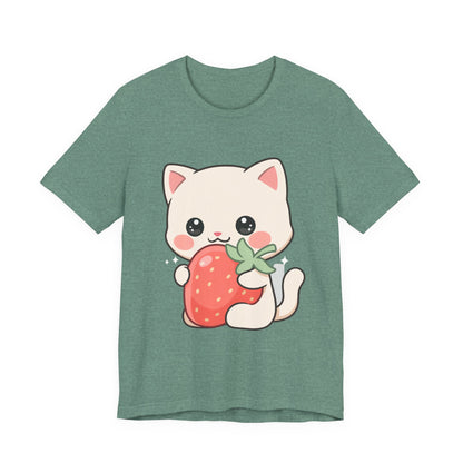Kawaii Cat Strawberry T-Shirt, Cute Cat Lover Gift