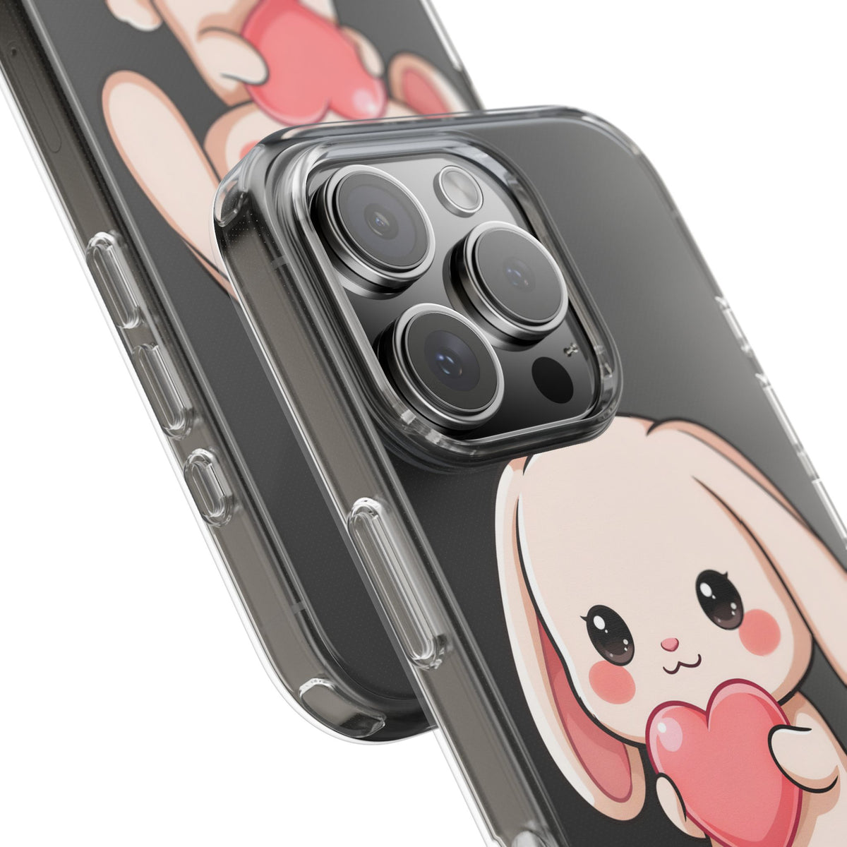 Kawaii Bunny Clear Phone Case with Heart