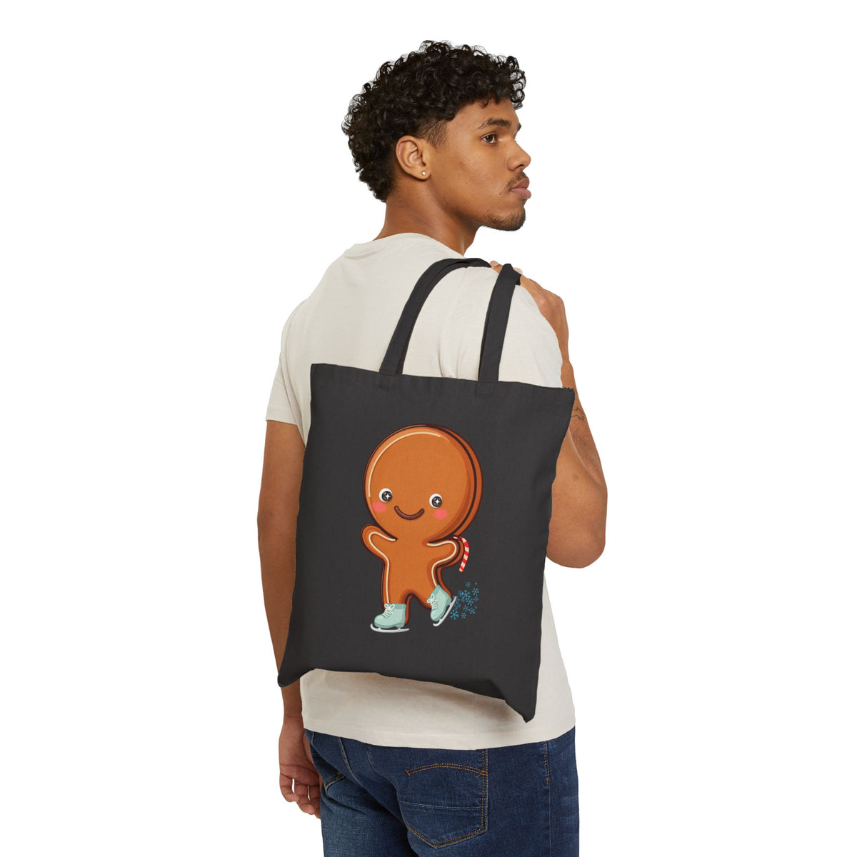 Gingerbread Man Tote Bag, Cute Ice Skating Christmas Gift