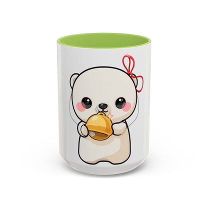 Kawaii Polar Bear Mug, Cute Jingle Bell Accent Coffee Cup