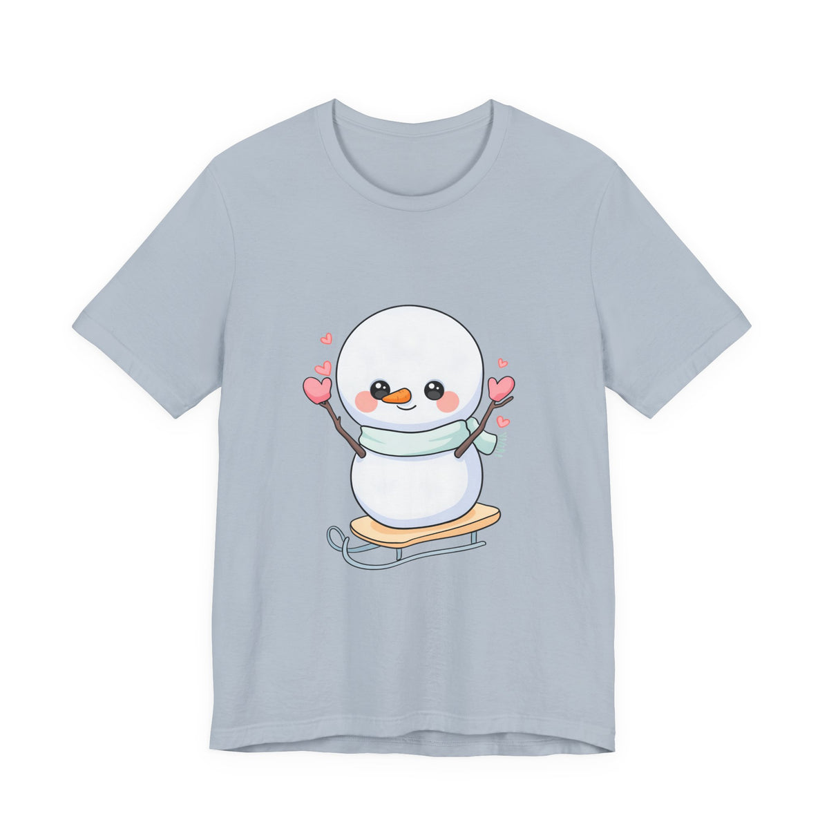 Kawaii Snowman T-Shirt, Cute Winter Sledding Tee
