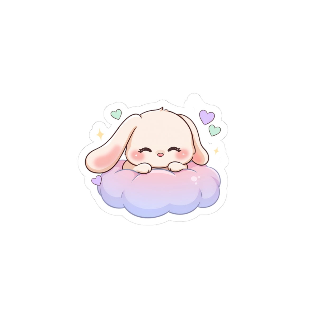 Kawaii Bunny Sticker on a Cloud for Cozy-Day Fans