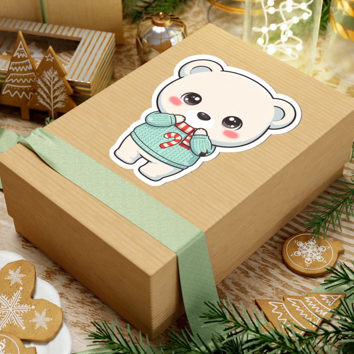 Kawaii Polar Bear Christmas Sticker for Cozy Holiday Cheer