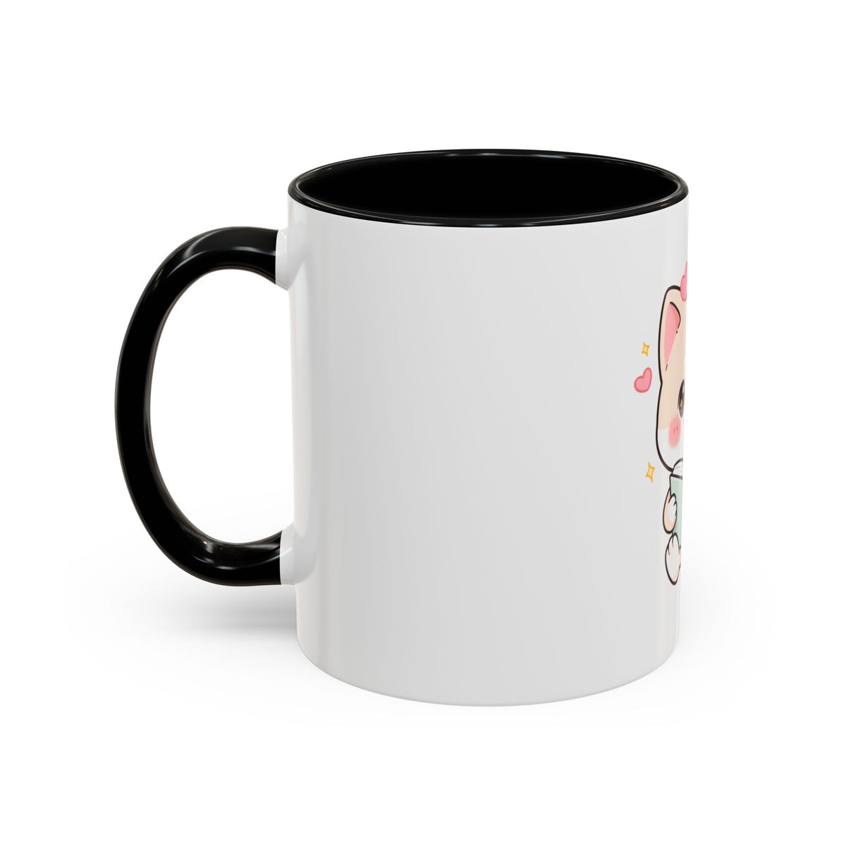 Kawaii Cat Reading Mug, Cute Book Lover Accent Coffee Mug