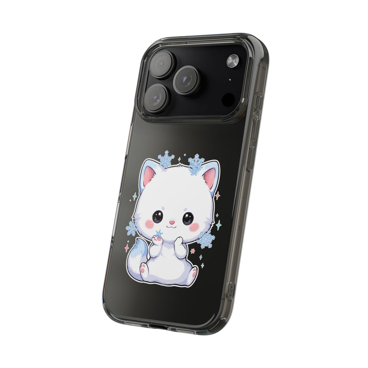 Kawaii Arctic Fox Phone Case, Cute Snowflake Clear Case