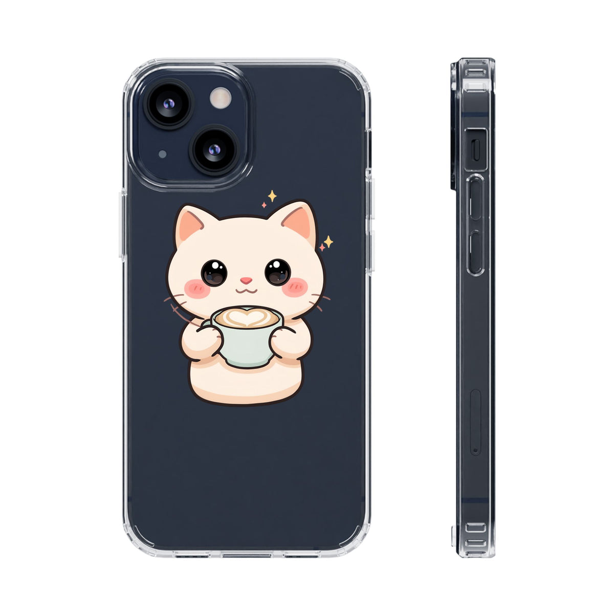 Kawaii Cat Latte Phone Case, Clear Impact-Resistant