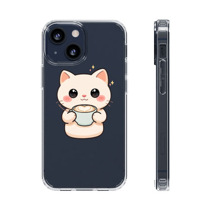 Kawaii Cat Latte Phone Case, Clear Impact-Resistant