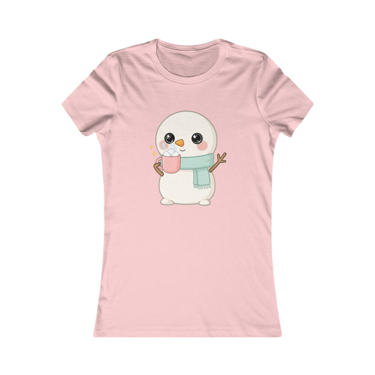 Kawaii Snowman T-Shirt, Hot Cocoa Winter Tee for Women