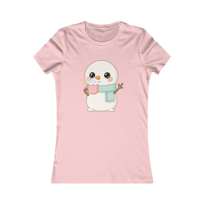 Kawaii Snowman T-Shirt, Hot Cocoa Winter Tee for Women