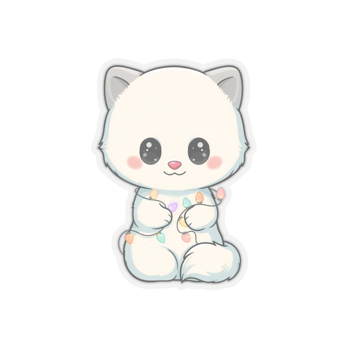 Kawaii Arctic Fox Sticker with Fairy Lights
