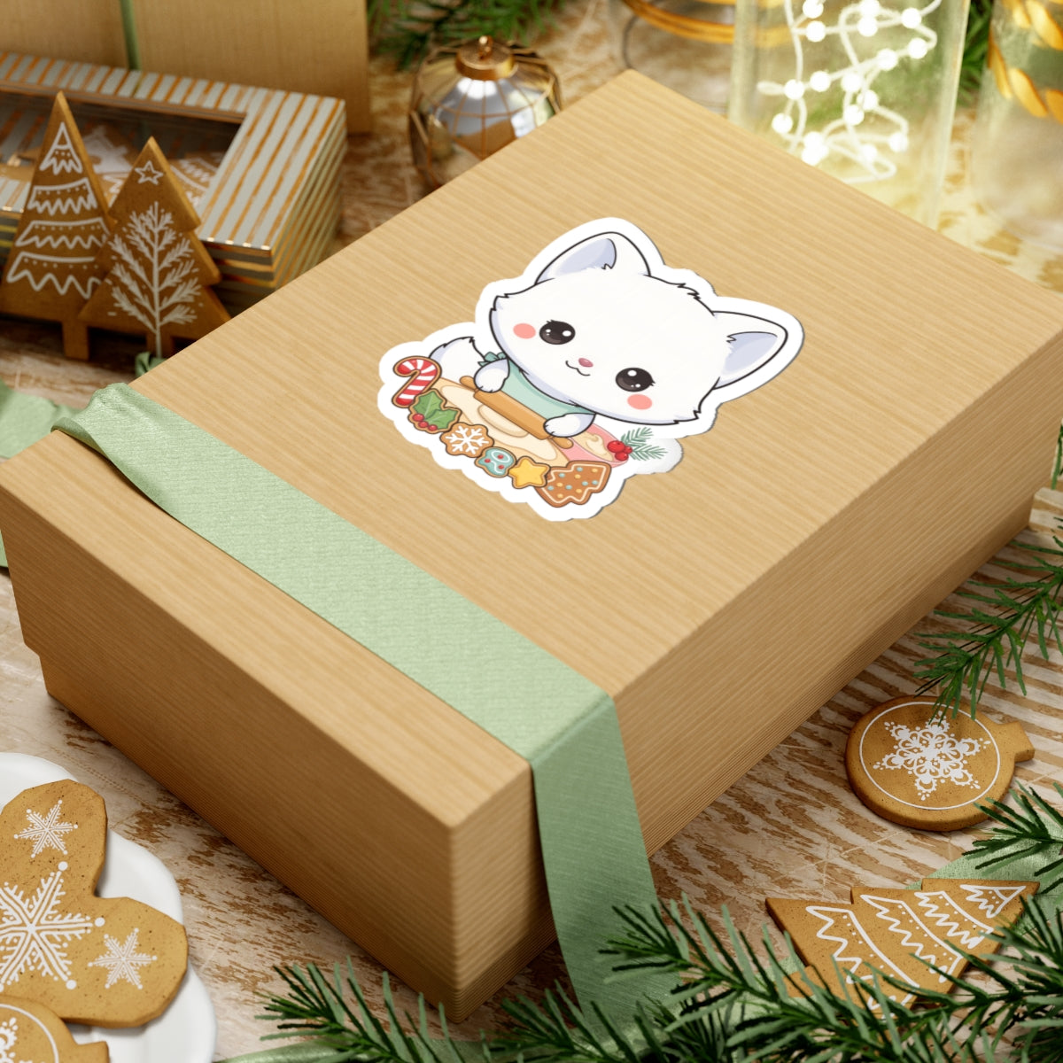 Christmas Fox Sticker: Kawaii Arctic Baker