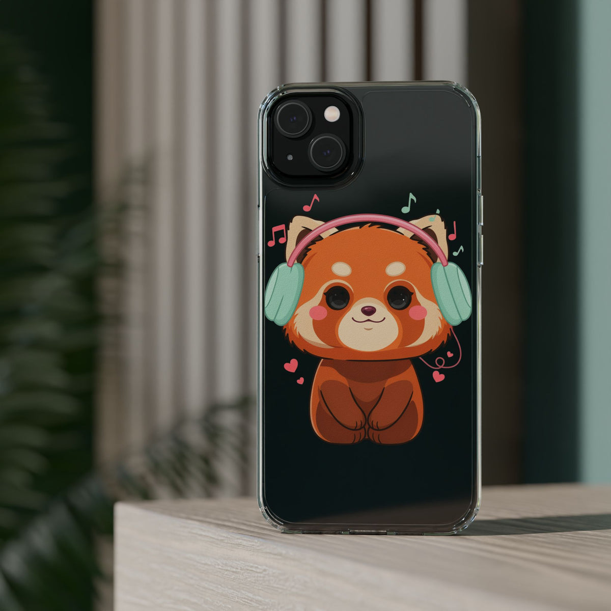 Red Panda Phone Case, Kawaii Music Lover Clear Case