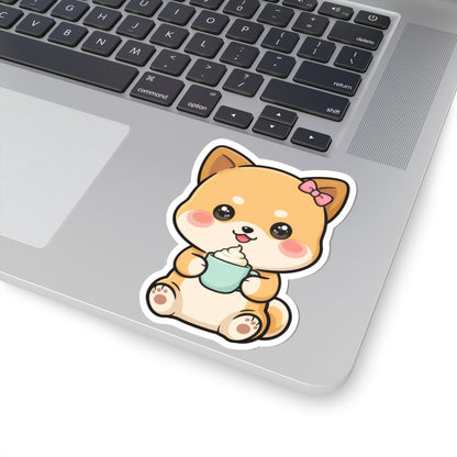 Kawaii Shiba Inu Latte Kiss-Cut Sticker for Coffee Lovers