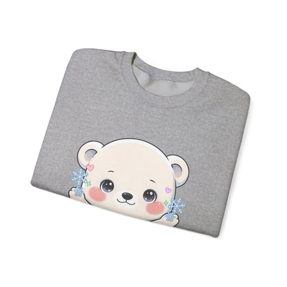 Kawaii Polar Bear Sweatshirt, Cute Snowflake Crewneck