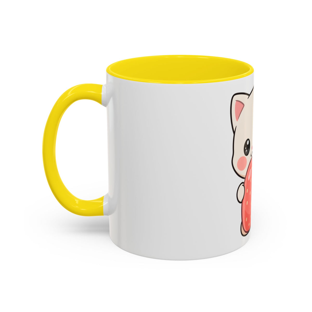 Kawaii Cat Strawberry Accent Coffee Mug