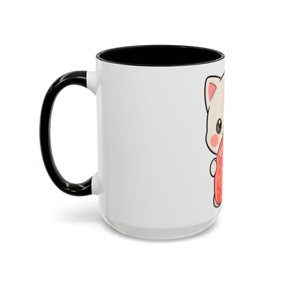 Kawaii Cat Strawberry Accent Coffee Mug