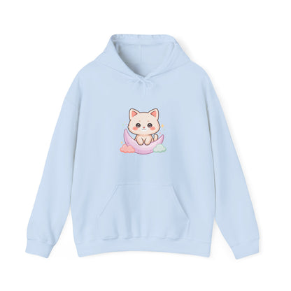 Kawaii Cat Moon Hoodie, Cute Celestial Cat Sweatshirt