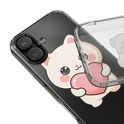 Kawaii Cat Phone Case with Heart, Clear Impact-Resistant