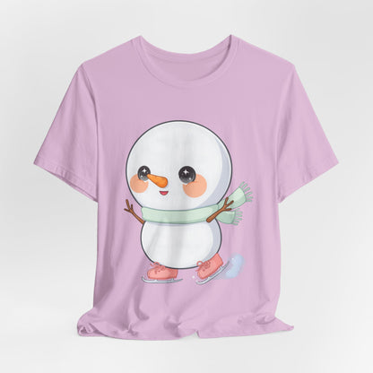 Cute Snowman T-Shirt, Kawaii Ice Skating Holiday Gift