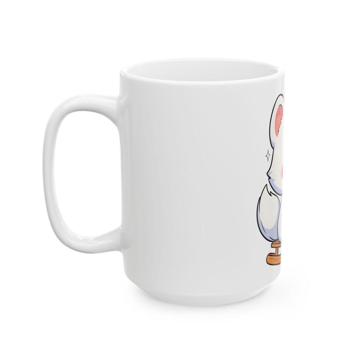 Kawaii Arctic Fox Mug – Cute Sledding Fox Ceramic Cup