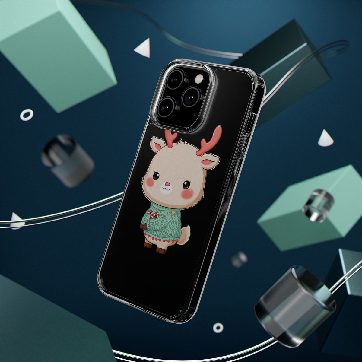 Kawaii Reindeer Clear Impact-Resistant Phone Case