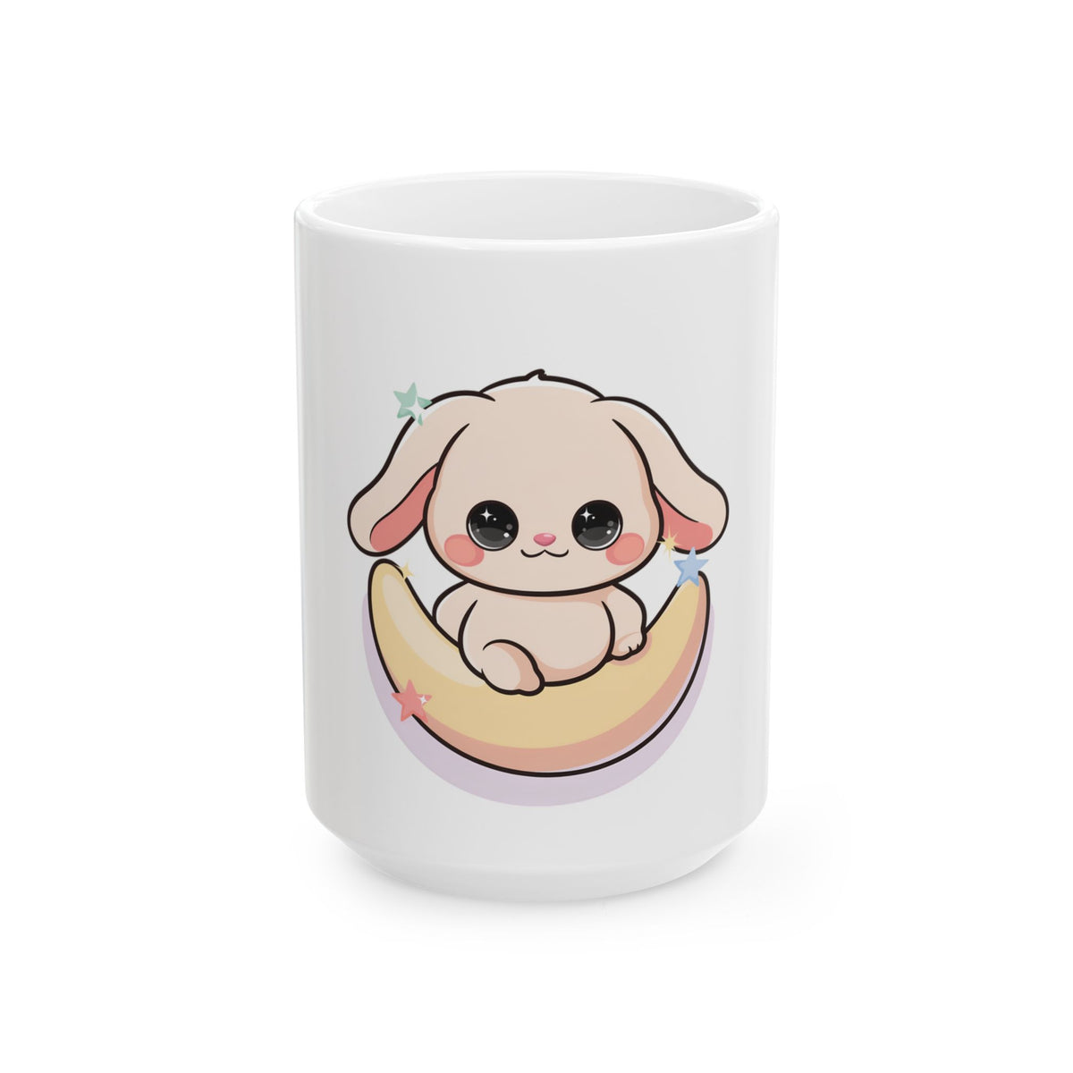 Kawaii Bunny Mug, Crescent Moon Chibi Ceramic Cup