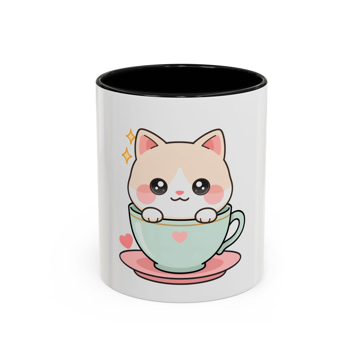 Kawaii Cat Coffee Mug, Cute Cat in Teacup Accent Mug