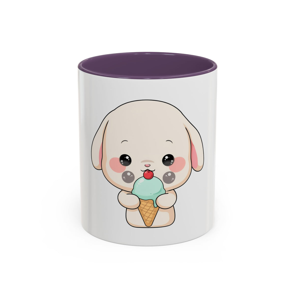 Kawaii Bunny Accent Coffee Mug, Cute Ice Cream Rabbit