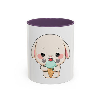 Kawaii Bunny Accent Coffee Mug, Cute Ice Cream Rabbit