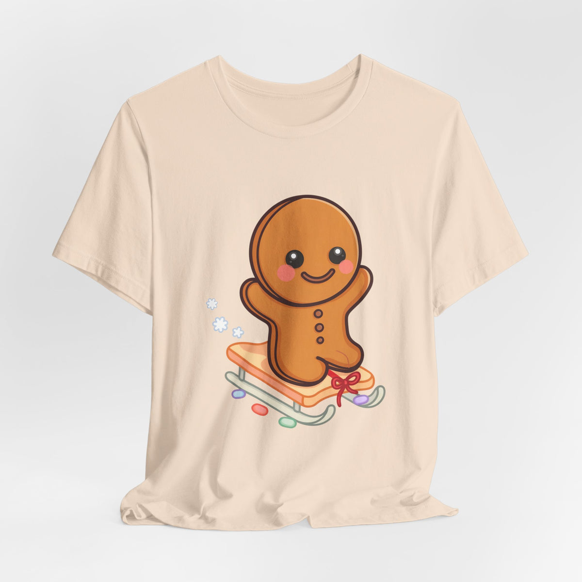 Gingerbread Man T-Shirt – Kawaii Holiday Sledding