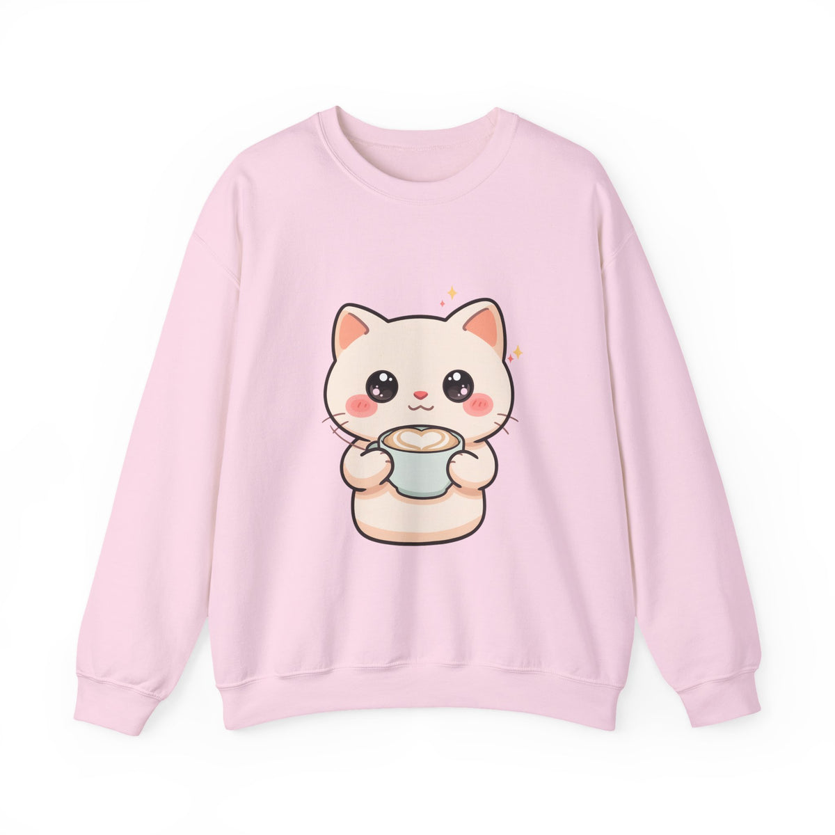 Kawaii Latte Cat Sweatshirt, Cute Chibi Coffee Cat Crewneck