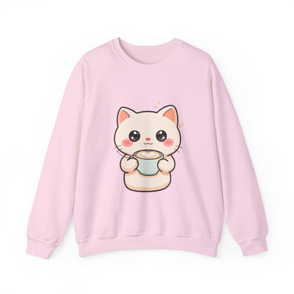 Kawaii Latte Cat Sweatshirt, Cute Chibi Coffee Cat Crewneck