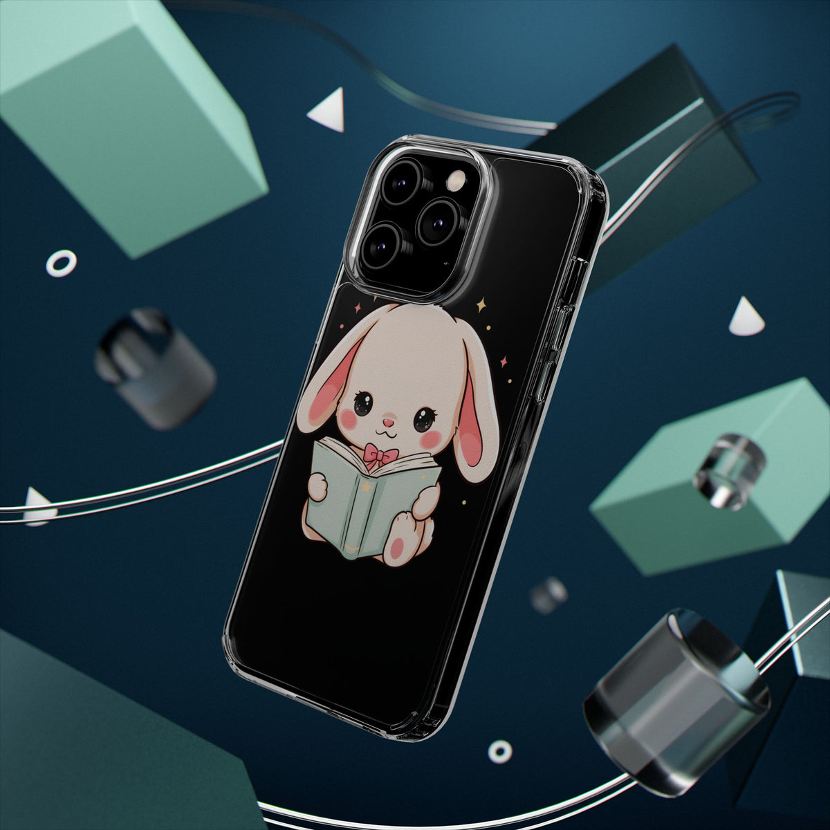 Kawaii Reading Bunny Clear Impact-Resistant Case