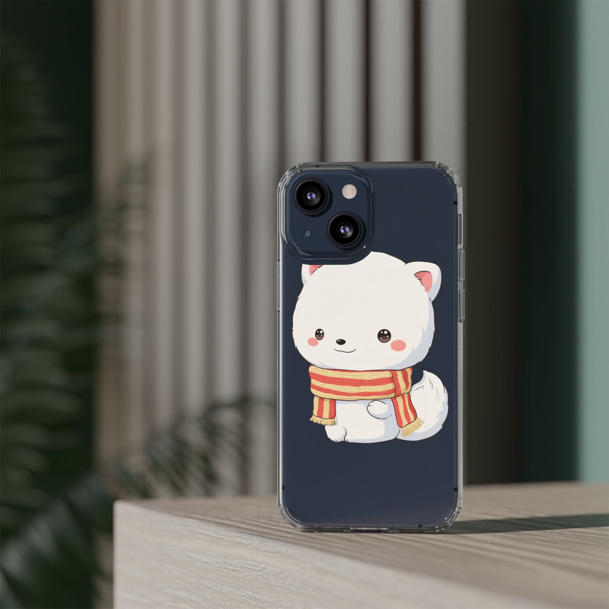 Kawaii Arctic Fox Phone Case, Cozy Christmas Scarf
