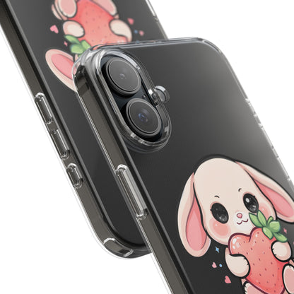 Kawaii Bunny Strawberry Phone Case, Clear Impact-Resistant