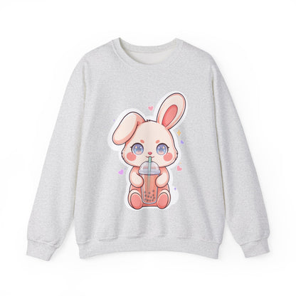 Kawaii Bunny Bubble Tea Sweatshirt, Cute Chibi Crewneck