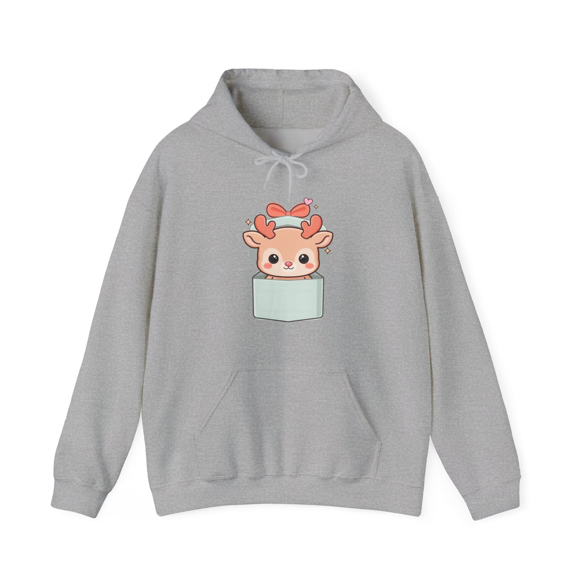 Kawaii Reindeer Hoodie, Gift Box Christmas Sweatshirt