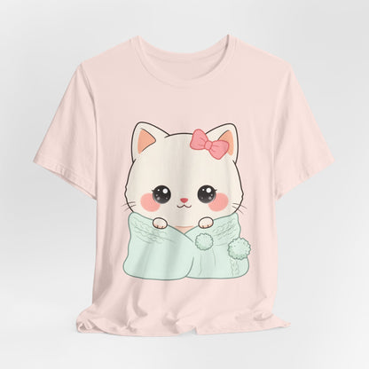Kawaii Cat T-Shirt, Cozy Blanket Kitty for Cat Lovers