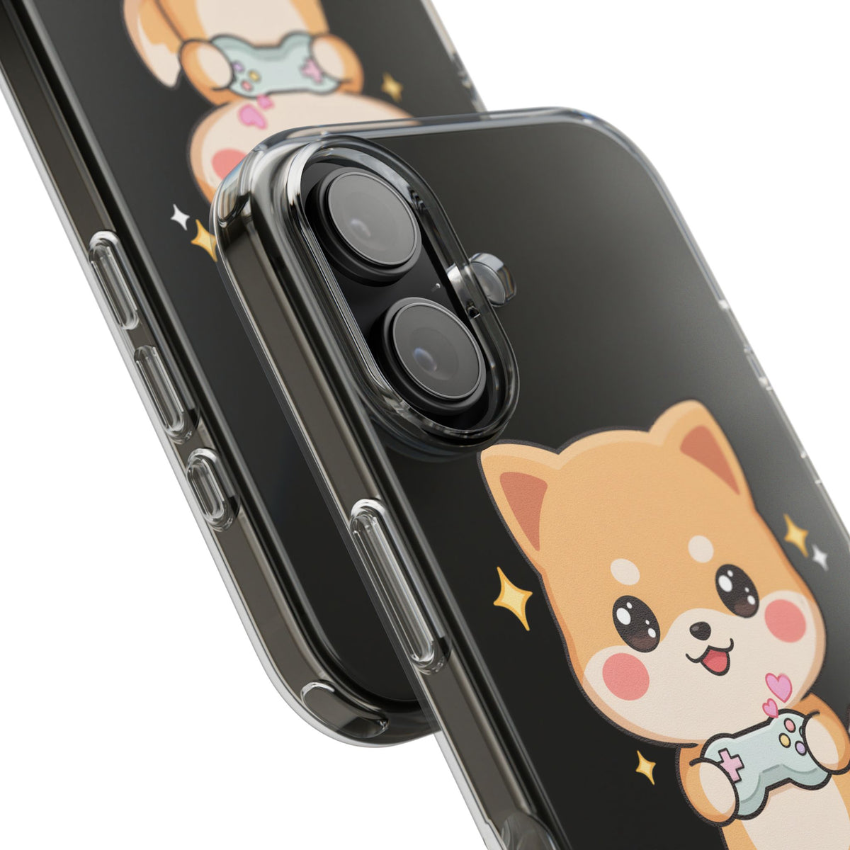 Kawaii Shiba Inu Gamer Phone Case, Clear Impact-Resistant