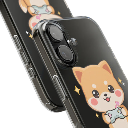 Kawaii Shiba Inu Gamer Phone Case, Clear Impact-Resistant