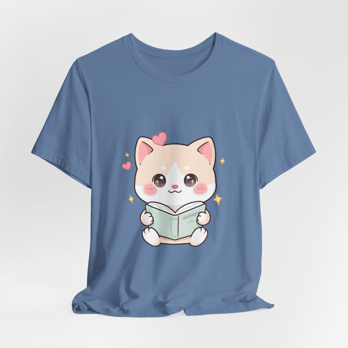 Kawaii Reading Cat T-Shirt for Book Lovers