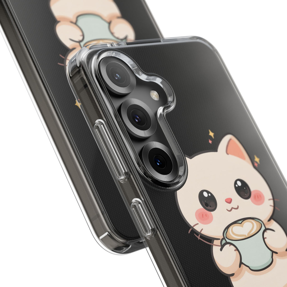 Kawaii Cat Latte Phone Case, Clear Impact-Resistant