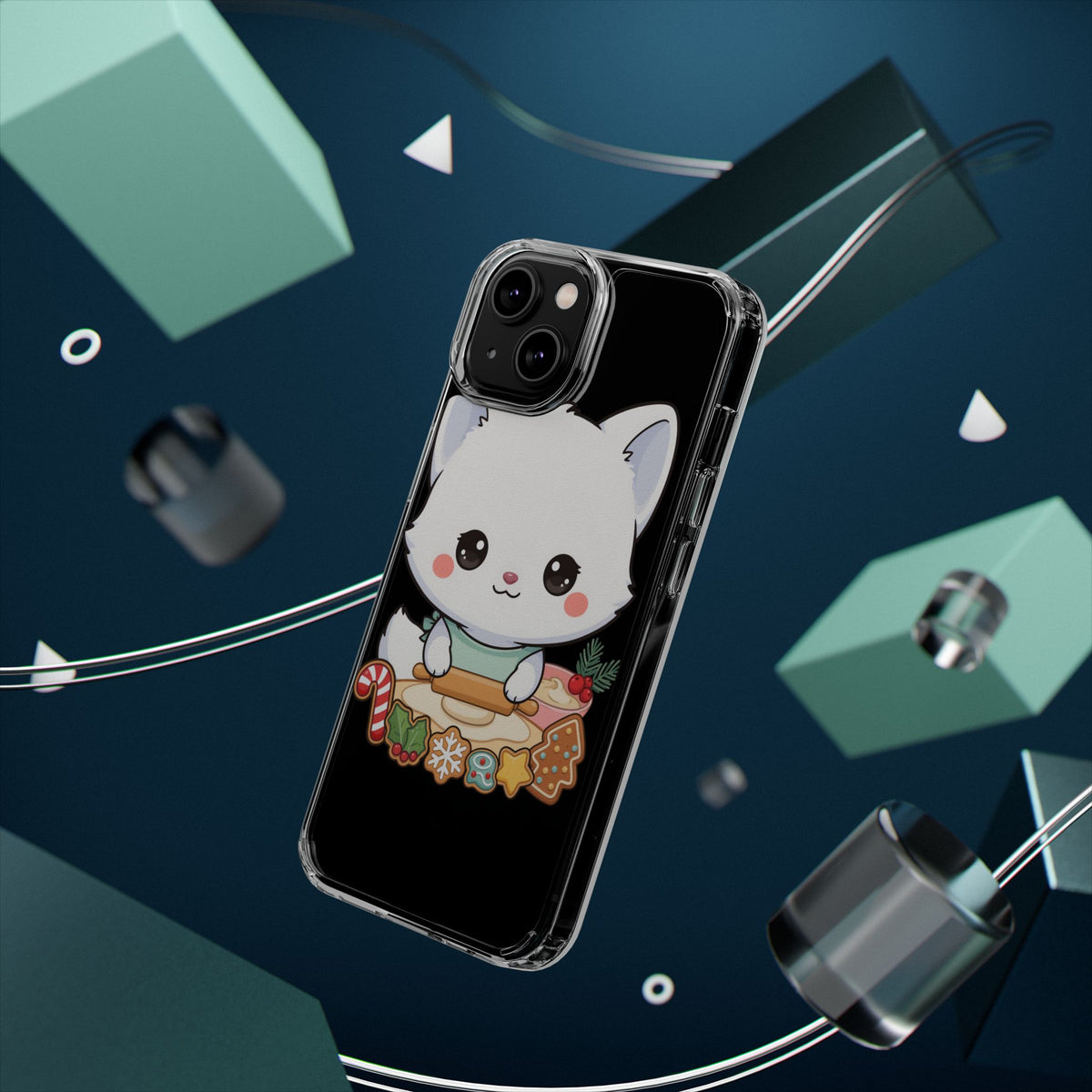 Christmas Fox Clear Phone Case, Kawaii Cookie Baker