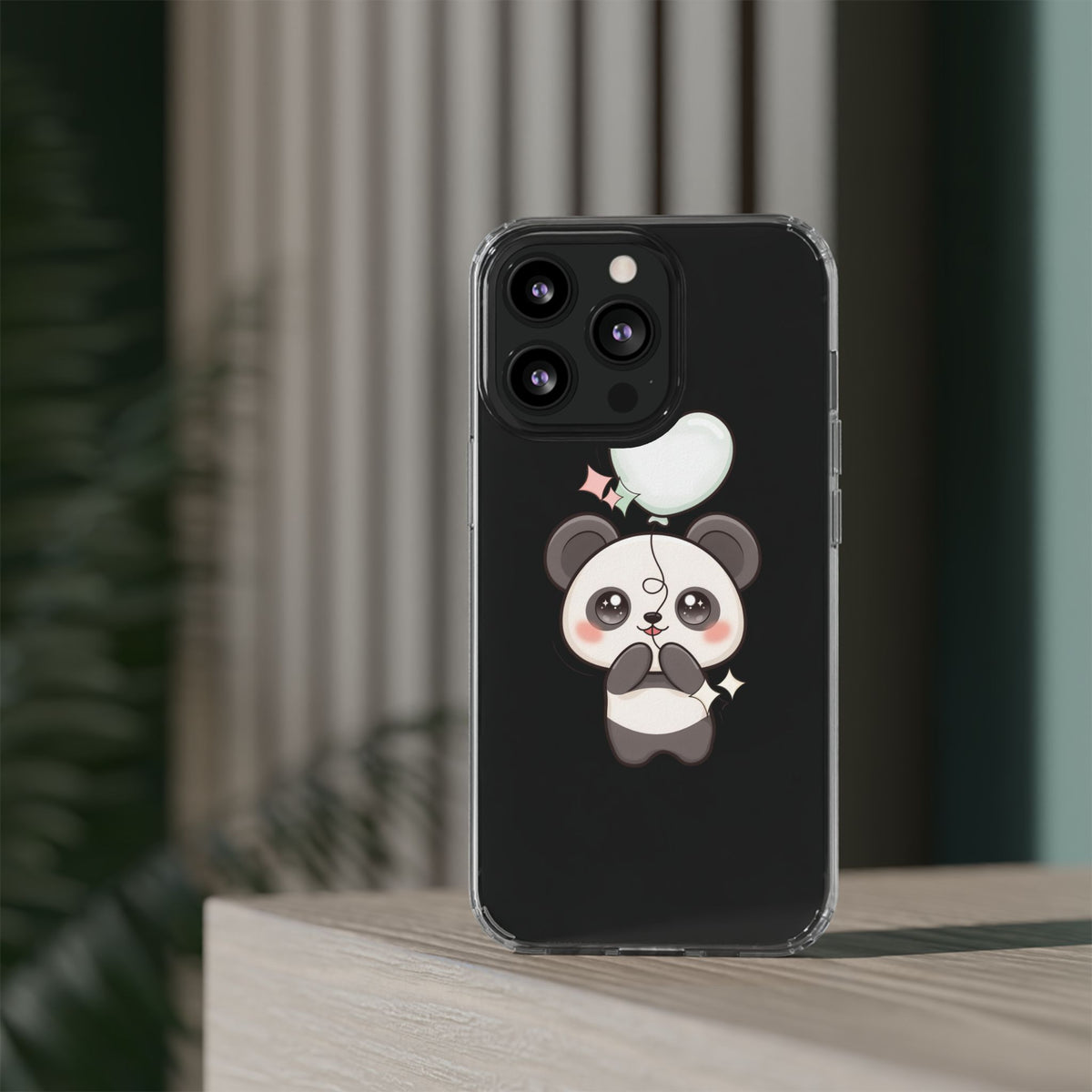 Kawaii Panda Clear Phone Case with Balloon