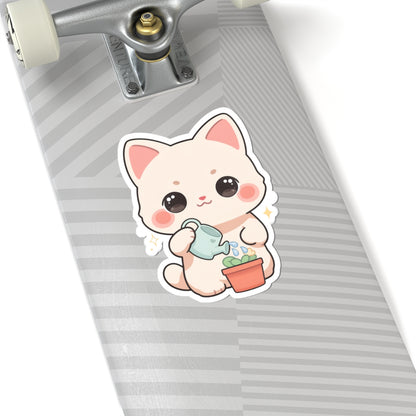 Kawaii Cat Plant Care Sticker for Journals and Laptops
